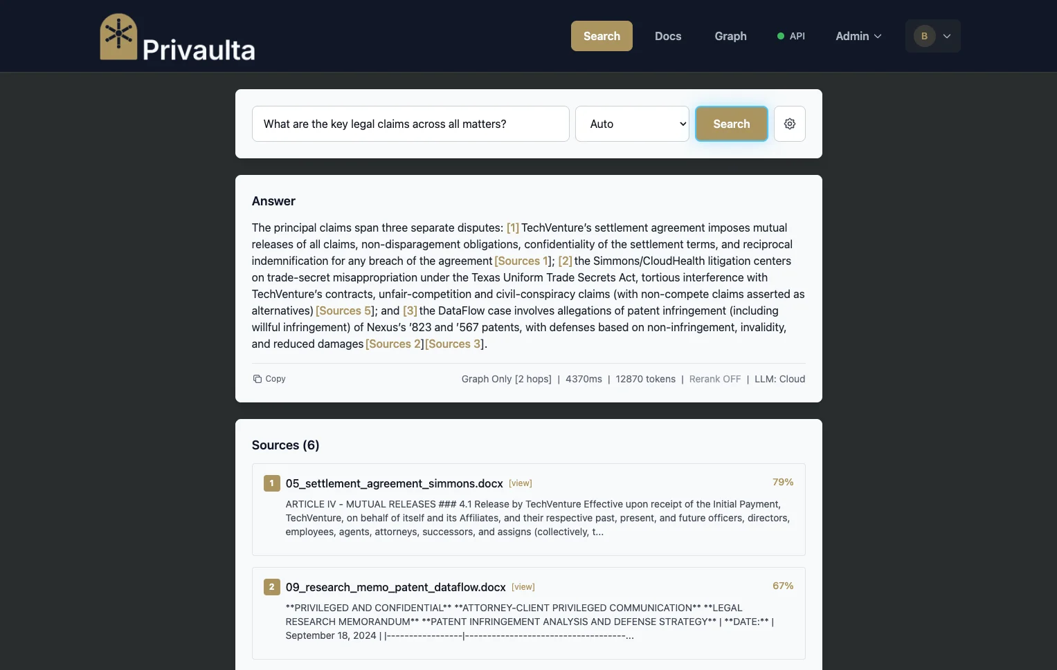 Natural language search with sourced answers